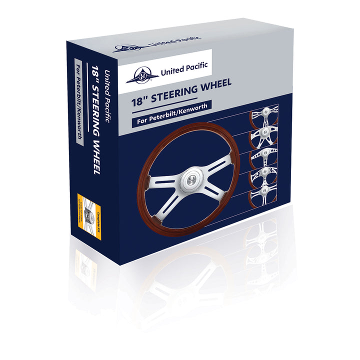 18" Lady Style Wood Steering Wheel With Hub &amp; Horn Button Kit For Peterbilt (2006+) &amp; Kenworth (2003+) | Semi Truck